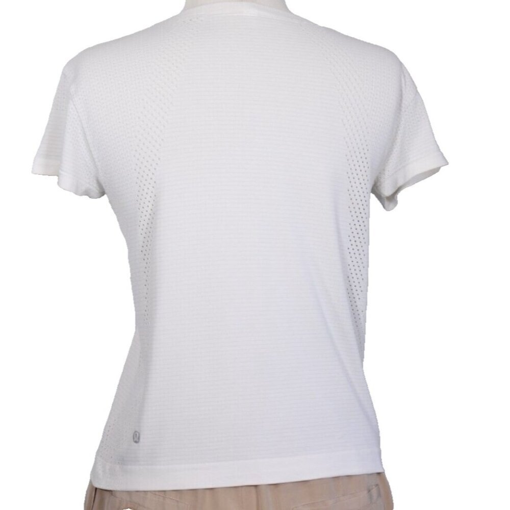 Lululemon Women's 4 White T-Shirt Mesh Crew Neck Short Sleeve Casual Activewear - Picture 5 of 7